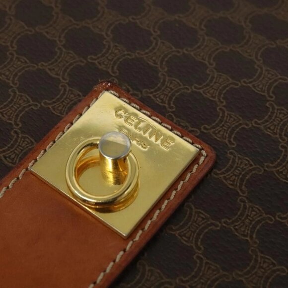 CELINE Macadam Canvas Shoulder Bag PVC Leather Brown Gold - Picture 12 of 16